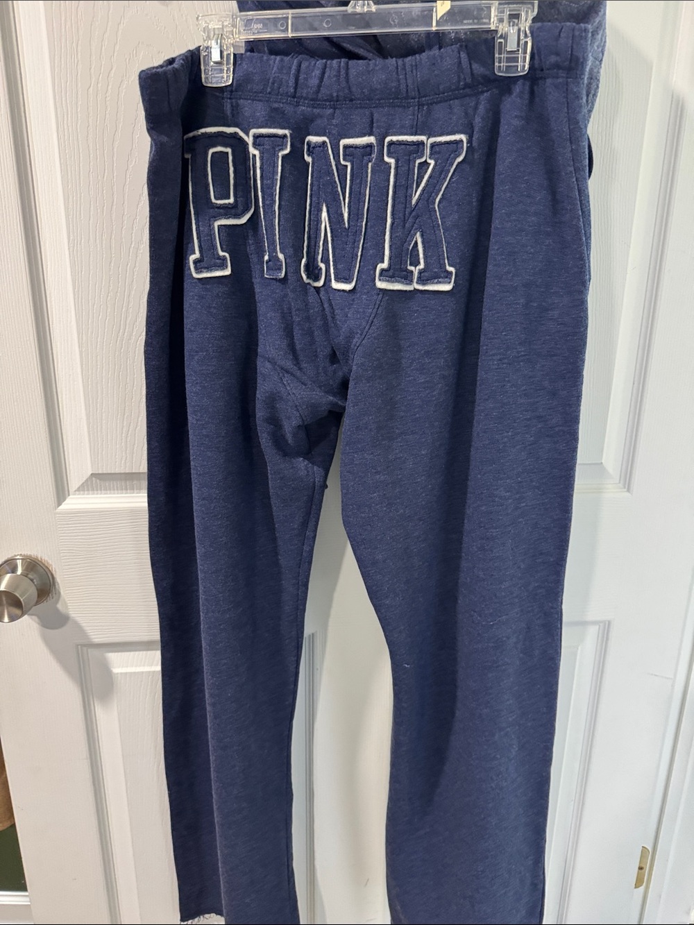 PINK Victoria's Secret Heather Navy Pullover Hoodie with White Trim Logo and - Picture 4 of 8